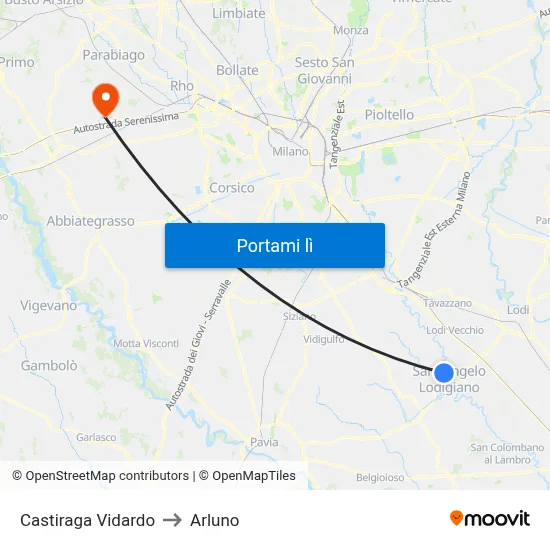 Castiraga Vidardo to Arluno map