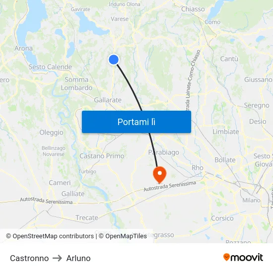 Castronno to Arluno map