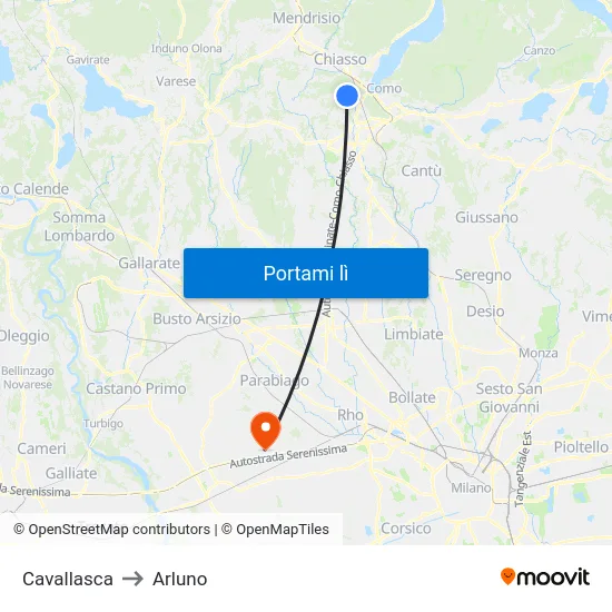 Cavallasca to Arluno map