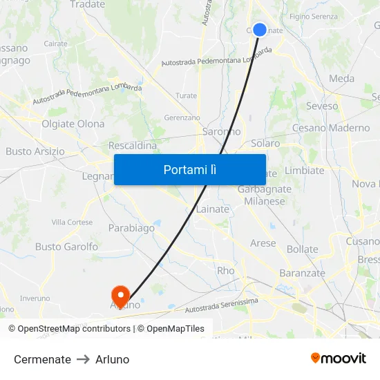Cermenate to Arluno map