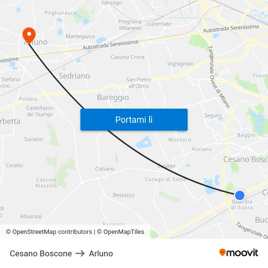 Cesano Boscone to Arluno map