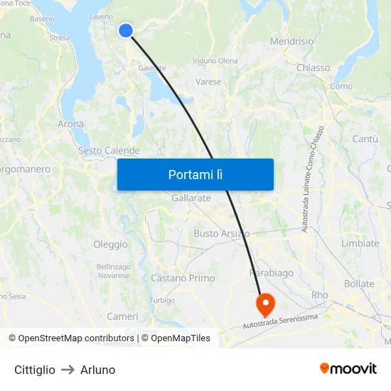 Cittiglio to Arluno map