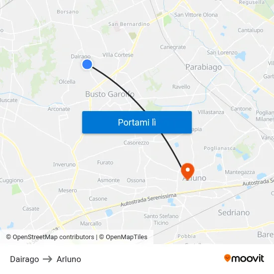 Dairago to Arluno map