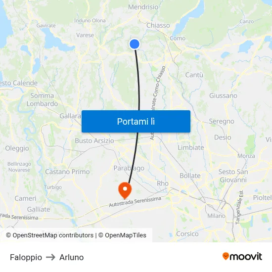 Faloppio to Arluno map