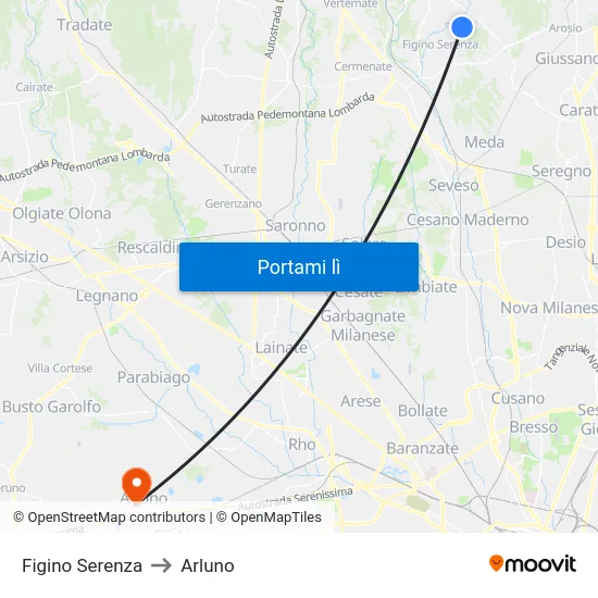 Figino Serenza to Arluno map