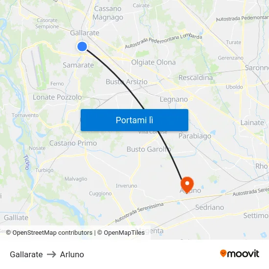 Gallarate to Arluno map