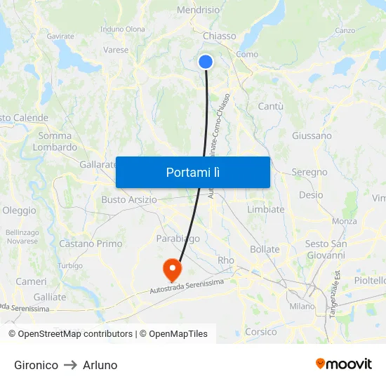 Gironico to Arluno map