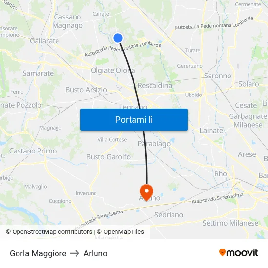 Gorla Maggiore to Arluno map