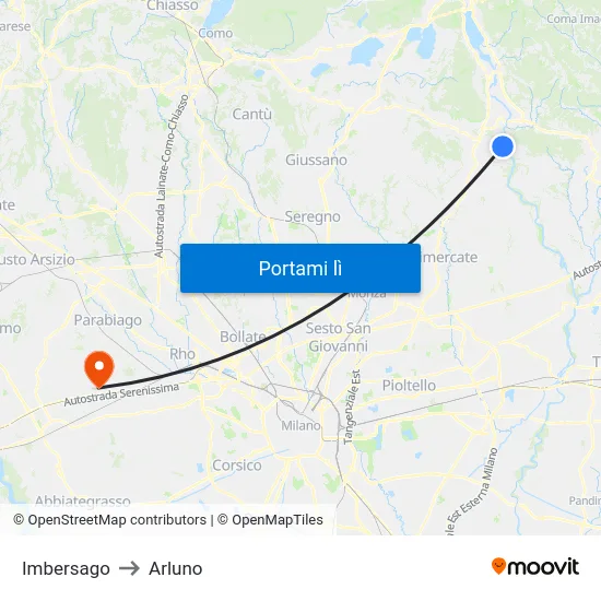 Imbersago to Arluno map