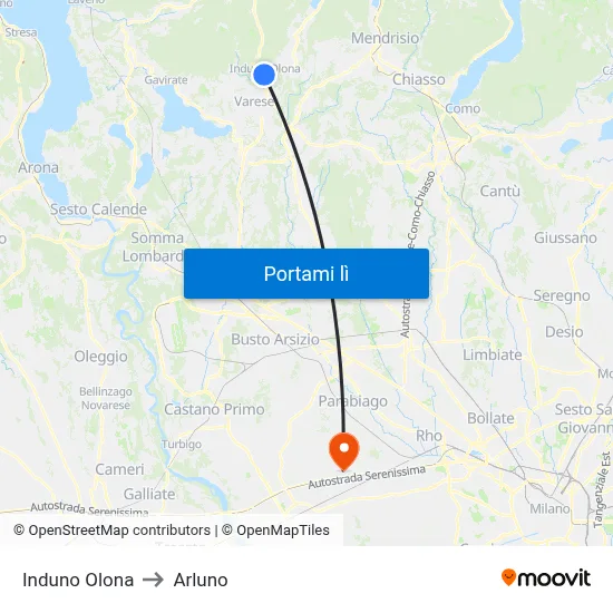Induno Olona to Arluno map