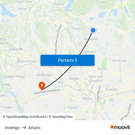 Inverigo to Arluno map
