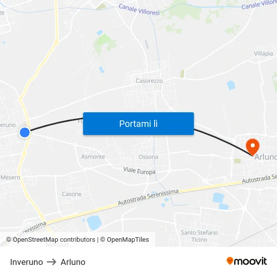 Inveruno to Arluno map