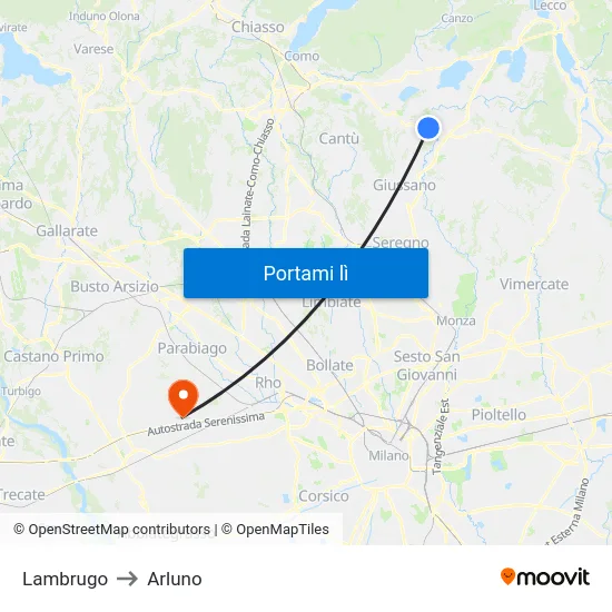 Lambrugo to Arluno map