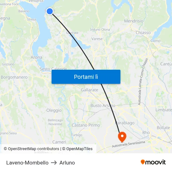 Laveno-Mombello to Arluno map