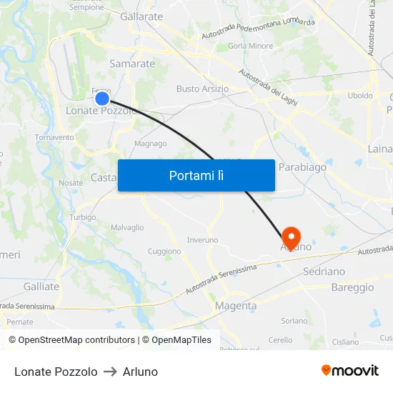 Lonate Pozzolo to Arluno map