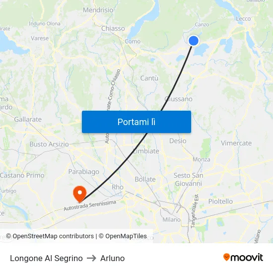 Longone Al Segrino to Arluno map