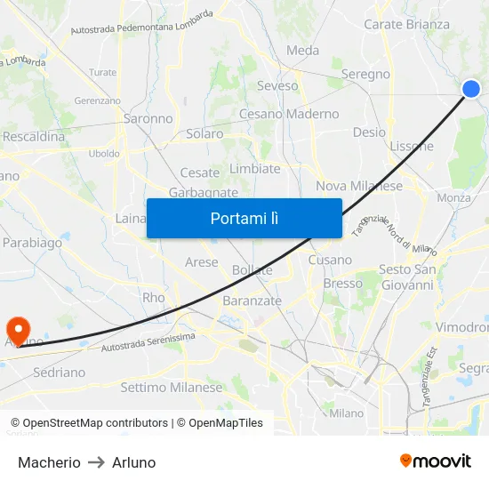Macherio to Arluno map