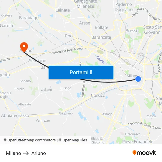 Milano to Arluno map