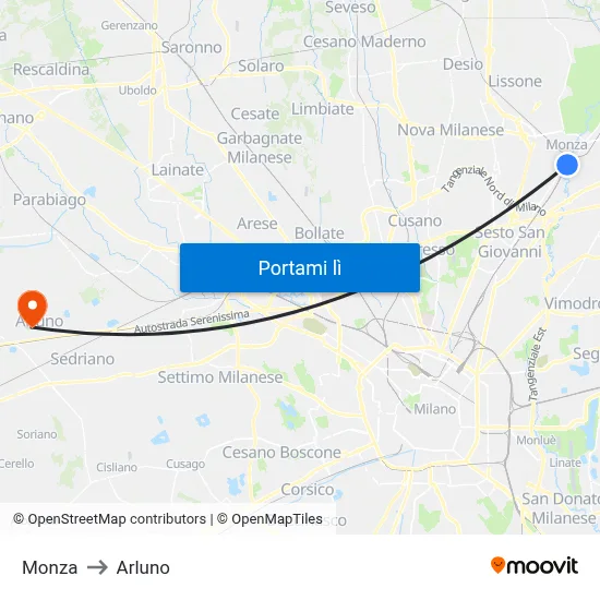 Monza to Arluno map