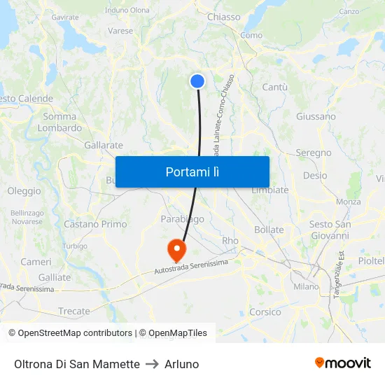 Oltrona Di San Mamette to Arluno map