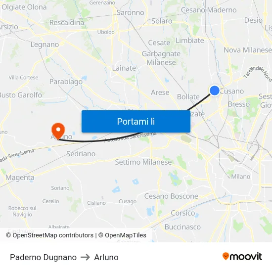 Paderno Dugnano to Arluno map