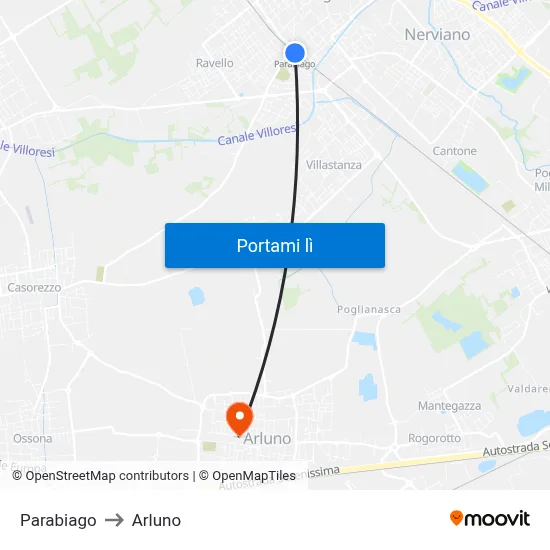 Parabiago to Arluno map