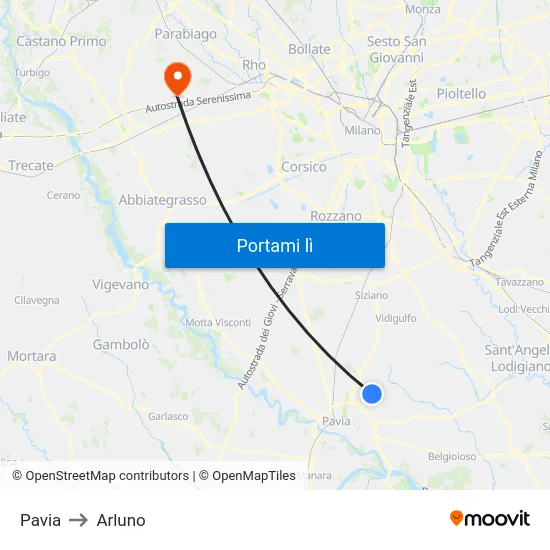 Pavia to Arluno map
