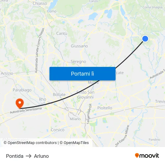 Pontida to Arluno map