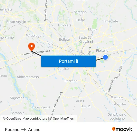 Rodano to Arluno map