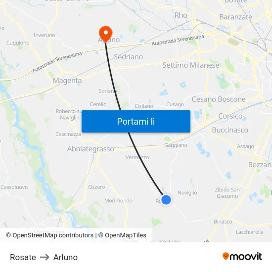 Rosate to Arluno map