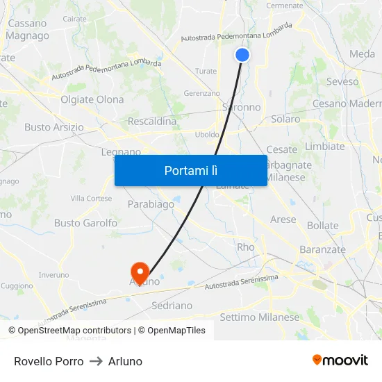 Rovello Porro to Arluno map