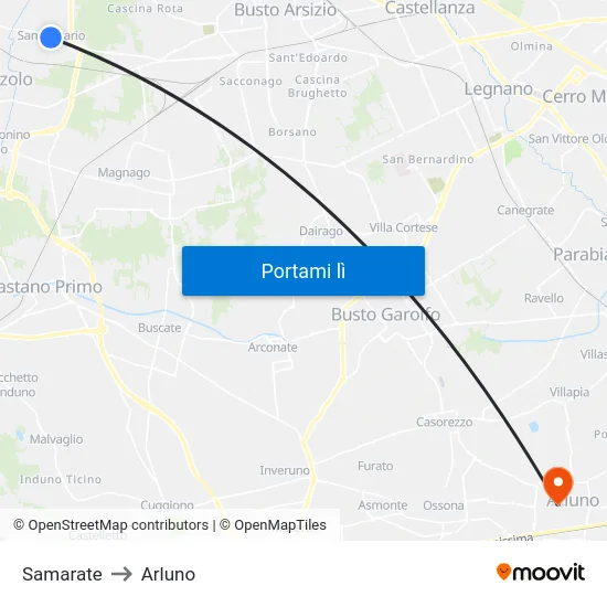 Samarate to Arluno map