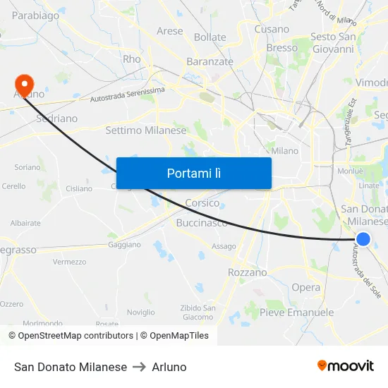 San Donato Milanese to Arluno map