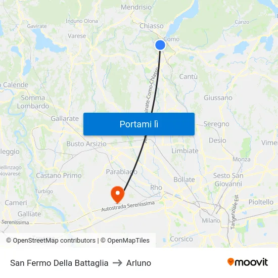 San Fermo Della Battaglia to Arluno map