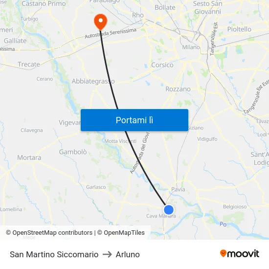 San Martino Siccomario to Arluno map