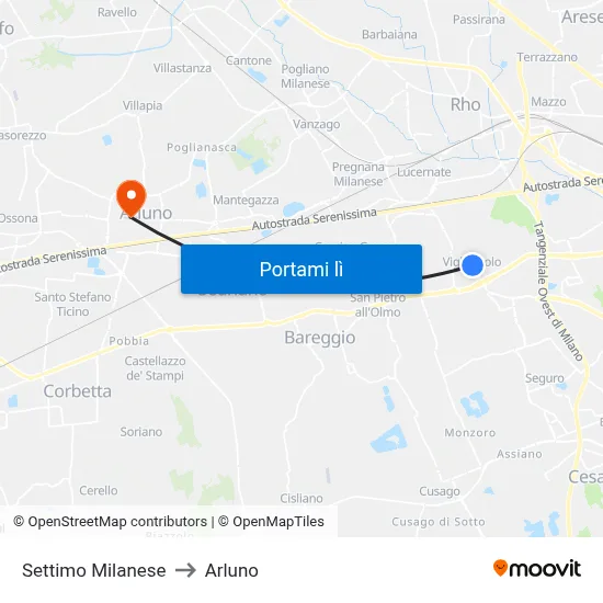 Settimo Milanese to Arluno map