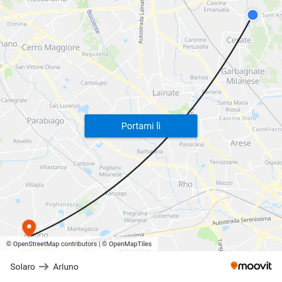 Solaro to Arluno map