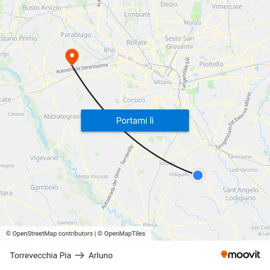 Torrevecchia Pia to Arluno map