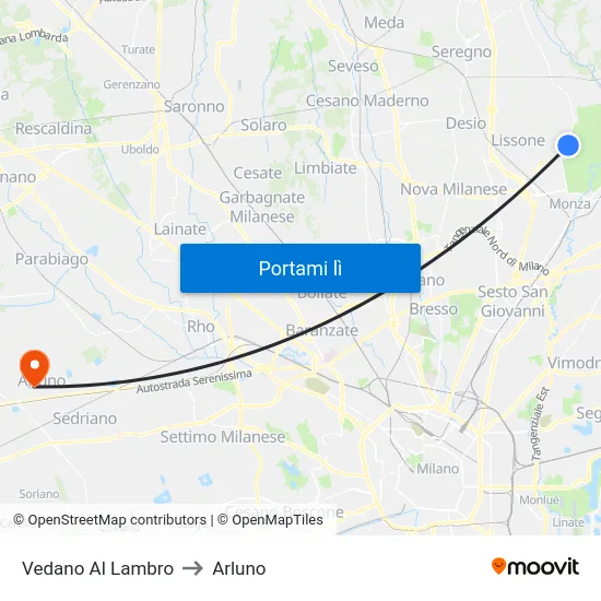 Vedano Al Lambro to Arluno map