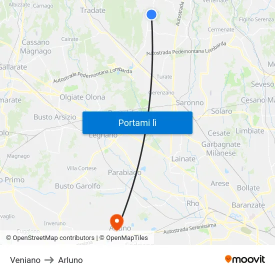 Veniano to Arluno map