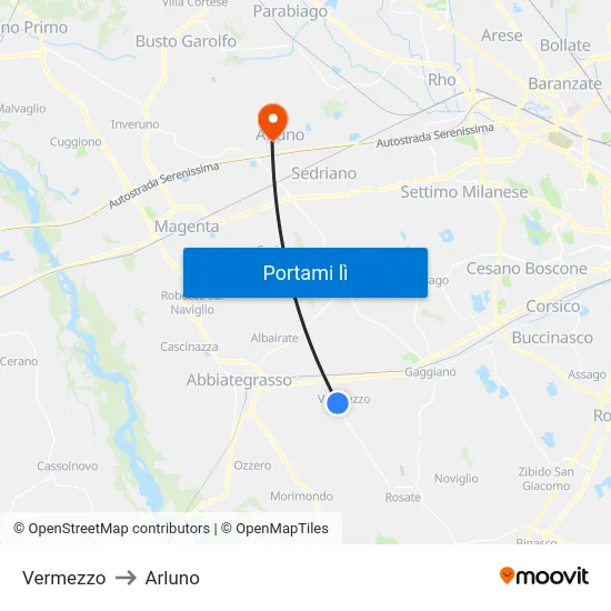 Vermezzo to Arluno map