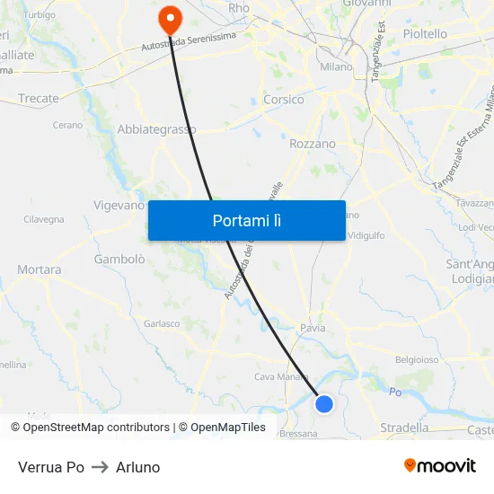 Verrua Po to Arluno map