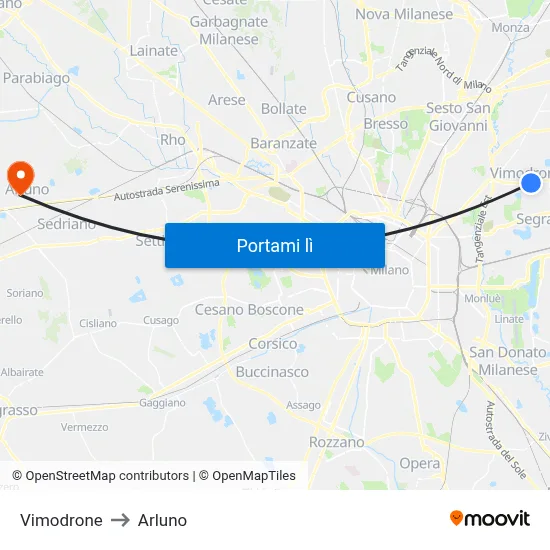 Vimodrone to Arluno map