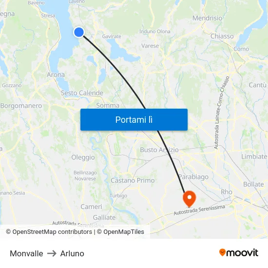 Monvalle to Arluno map