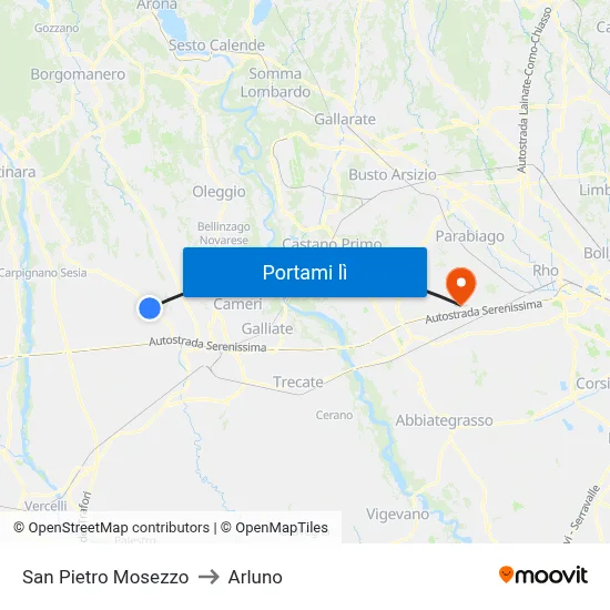 San Pietro Mosezzo to Arluno map