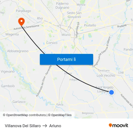 Villanova Del Sillaro to Arluno map