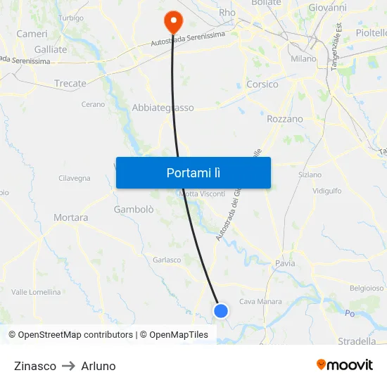 Zinasco to Arluno map