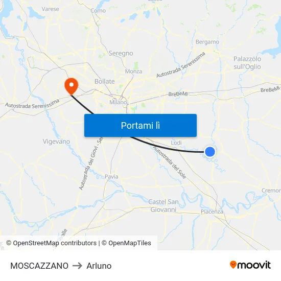 MOSCAZZANO to Arluno map