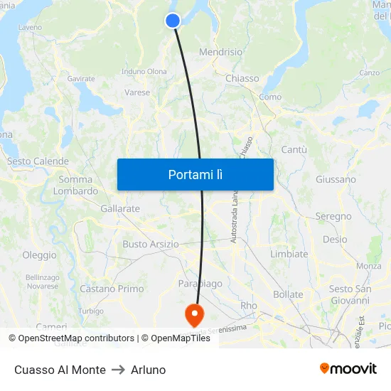 Cuasso Al Monte to Arluno map