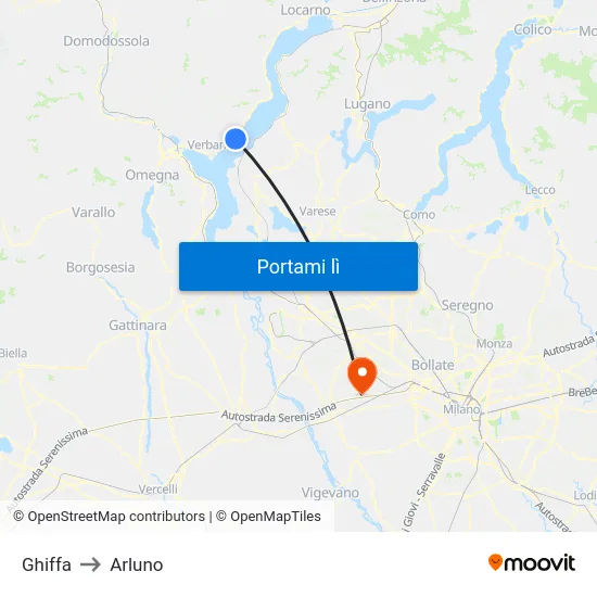 Ghiffa to Arluno map